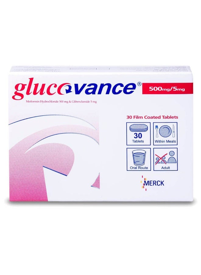 Merck Glucovance 5/500 mg glibenclamide metformin 30 Tablets - Image 1